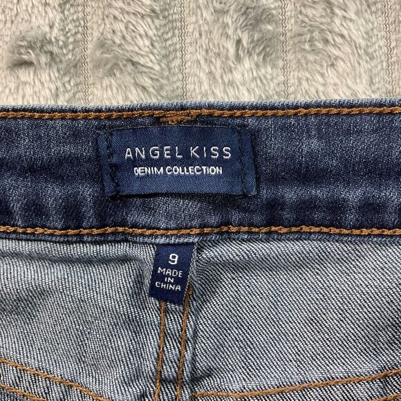 Angel Kiss Jean Shorts Womens 9 Blue Denim Cut Offs Y2K Ladder Cut‎ Outs 28x3 - Picture 4 of 10